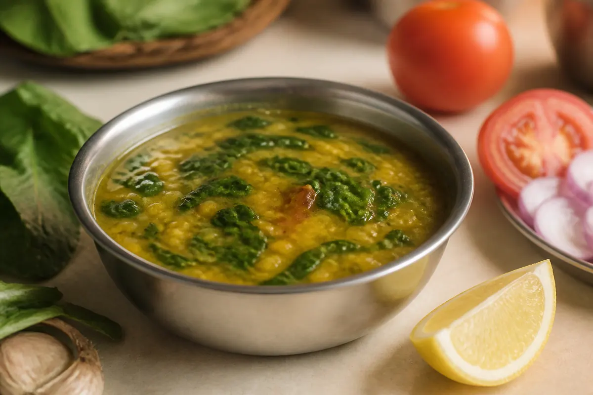 Dal with greens and lemon