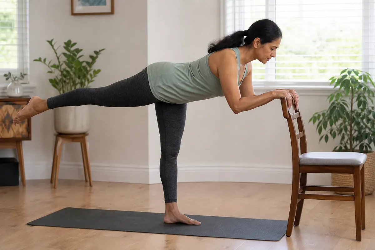 Hip hinge with a small backward leg lift