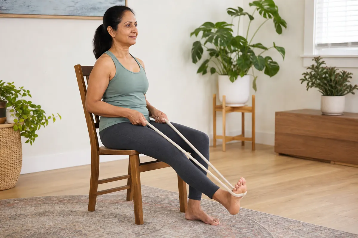 Seated hamstring stretch with a strap