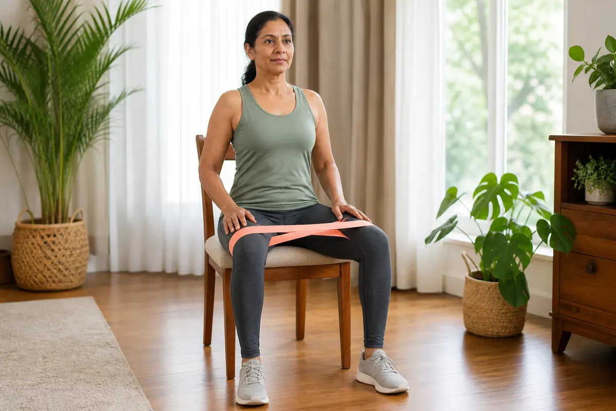 Seated band press through the thighs