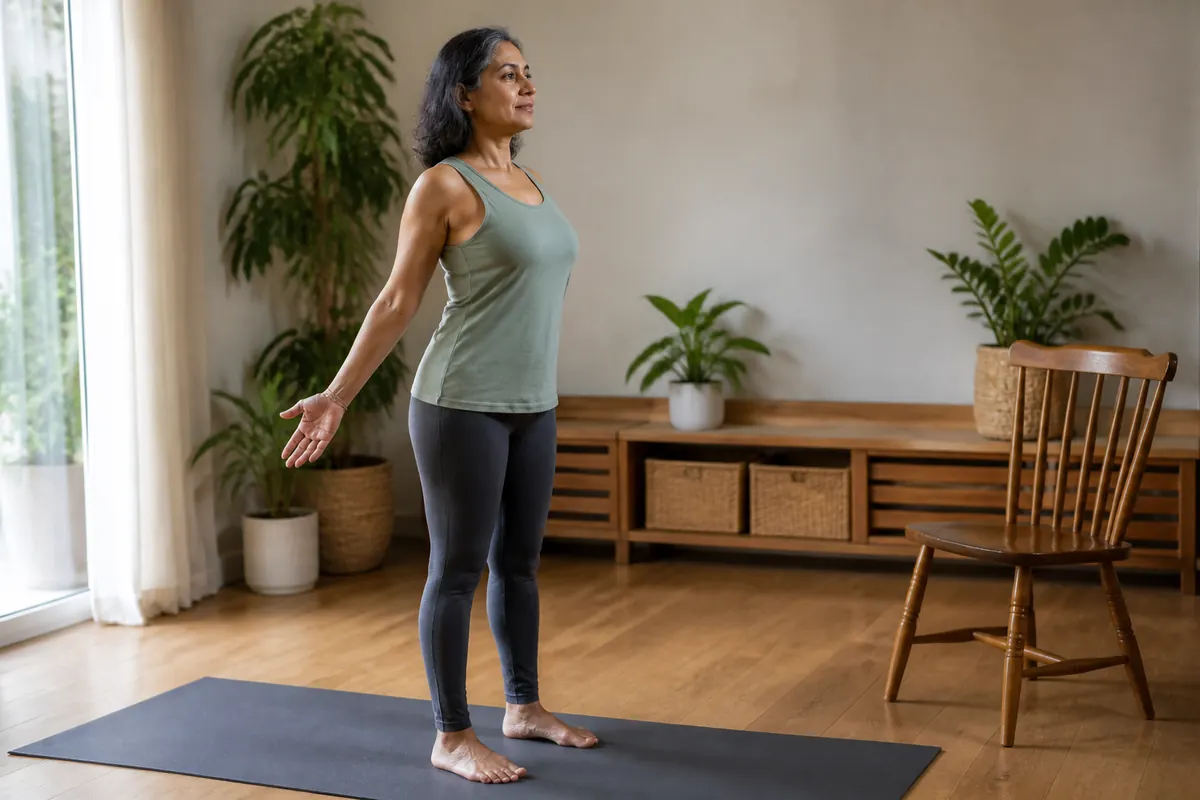 Slow shoulder roll with open palms