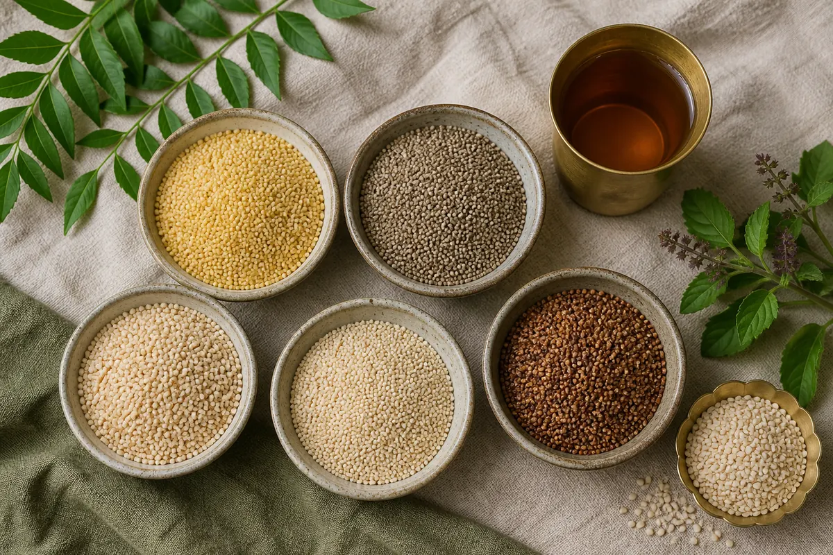 Bowls of unpolished millets ready for cooking