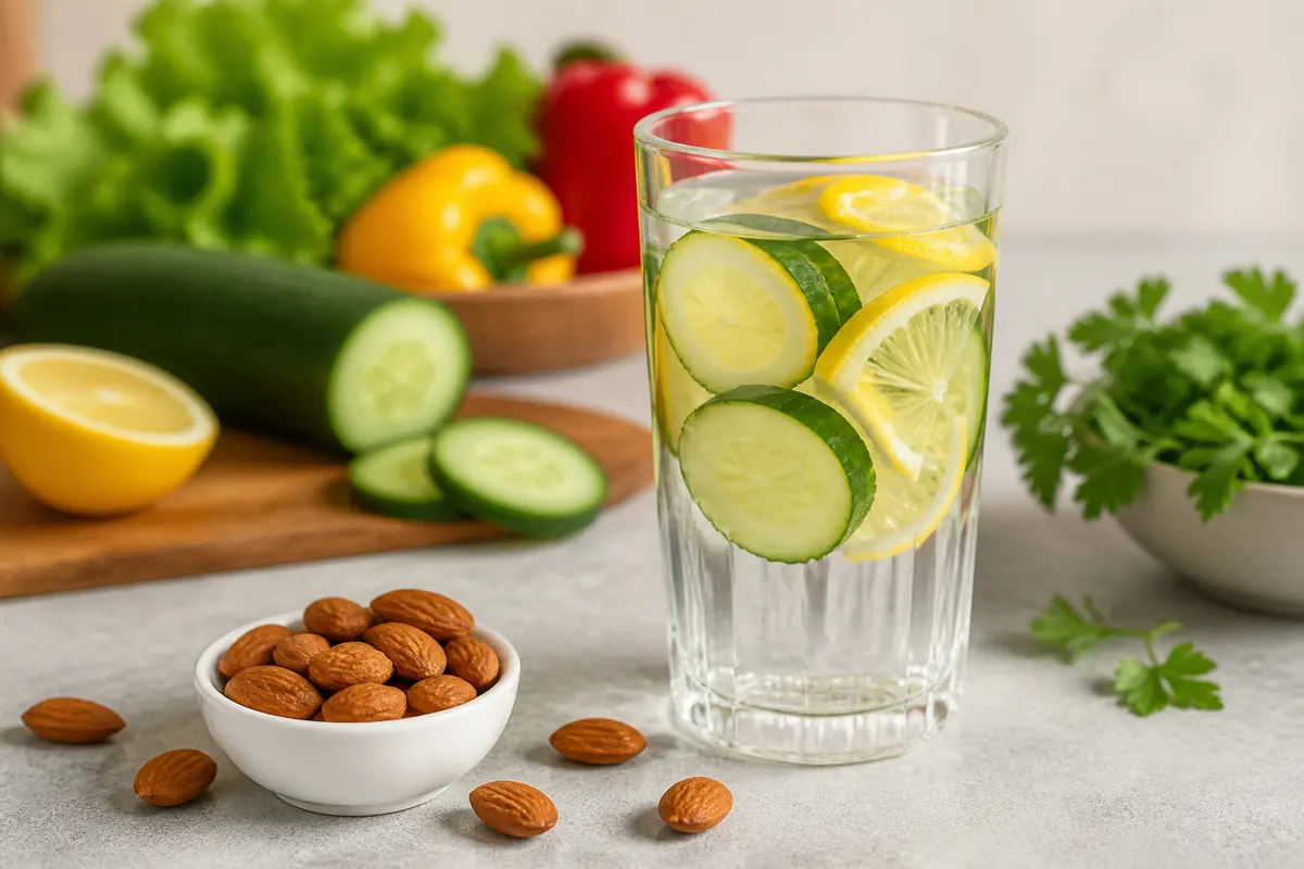 Lemon water, vegetables, and unsalted nuts